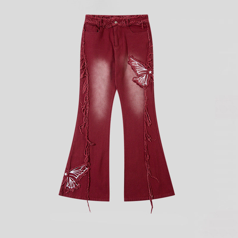 Moderne Retro Jeans Med Sommerfuglebroderi Til Kvinder