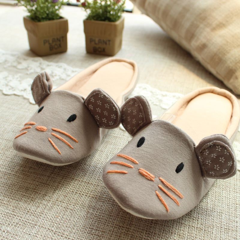 Home Floor Slippers Embroidered Mouse Shape