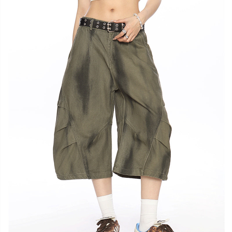 Female American Retro Dirty Dye Workwear Shorts