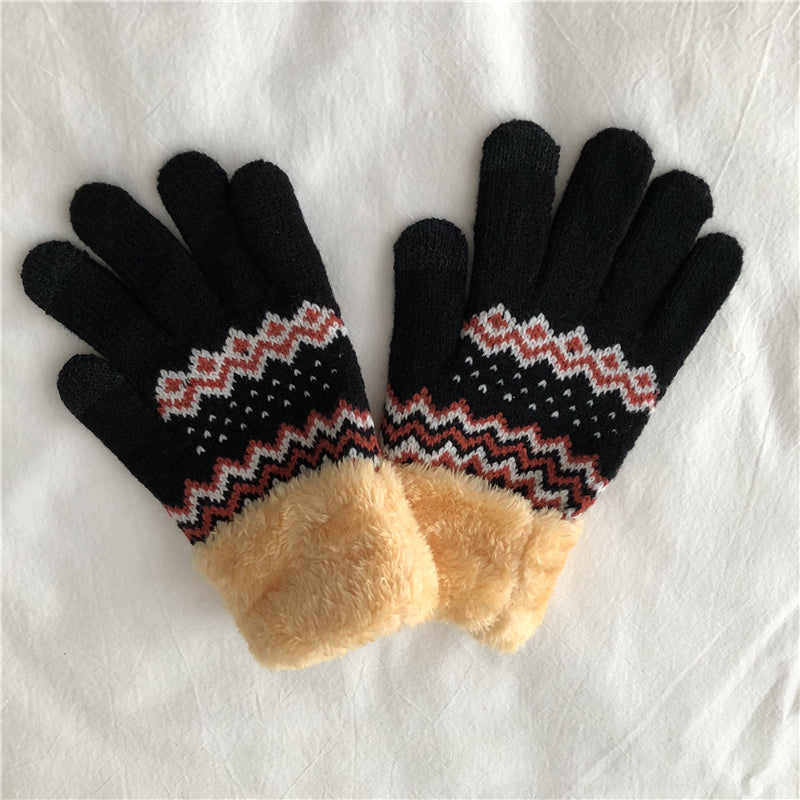 Warm Jacquard Brushed Thickened Gloves
