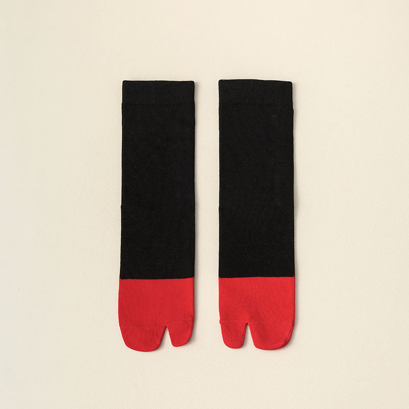 Women's Stitching Summer Thin Fashion Mid-calf Two-toe Socks