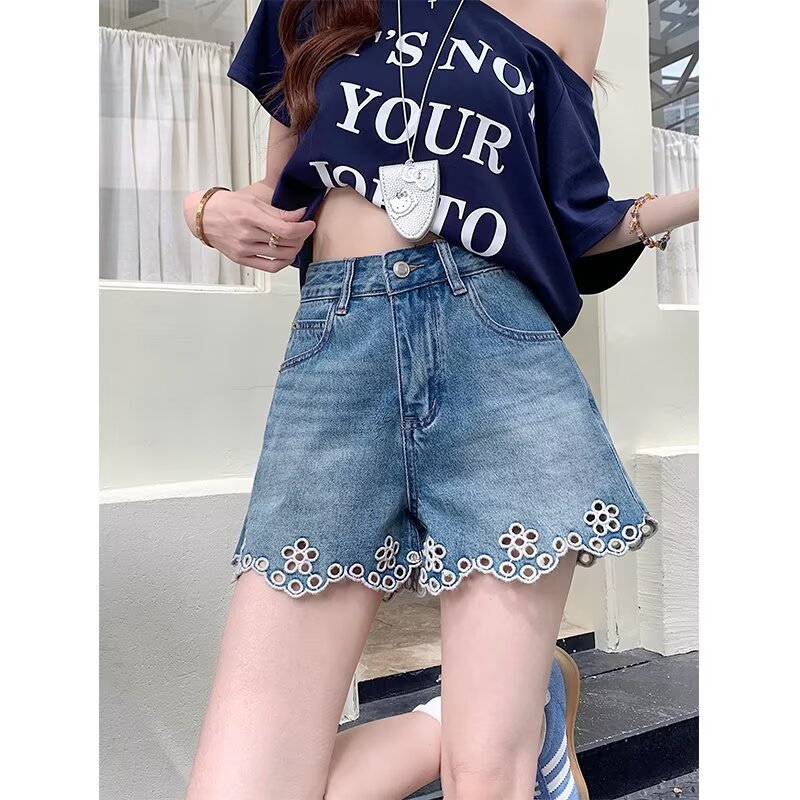 Retro Embroidered Denim Shorts For Summer Womens