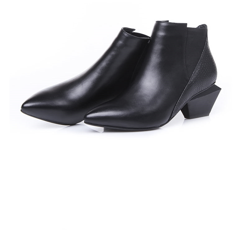 Women's New Leather Short Boots Colorblock Leather Special Shape