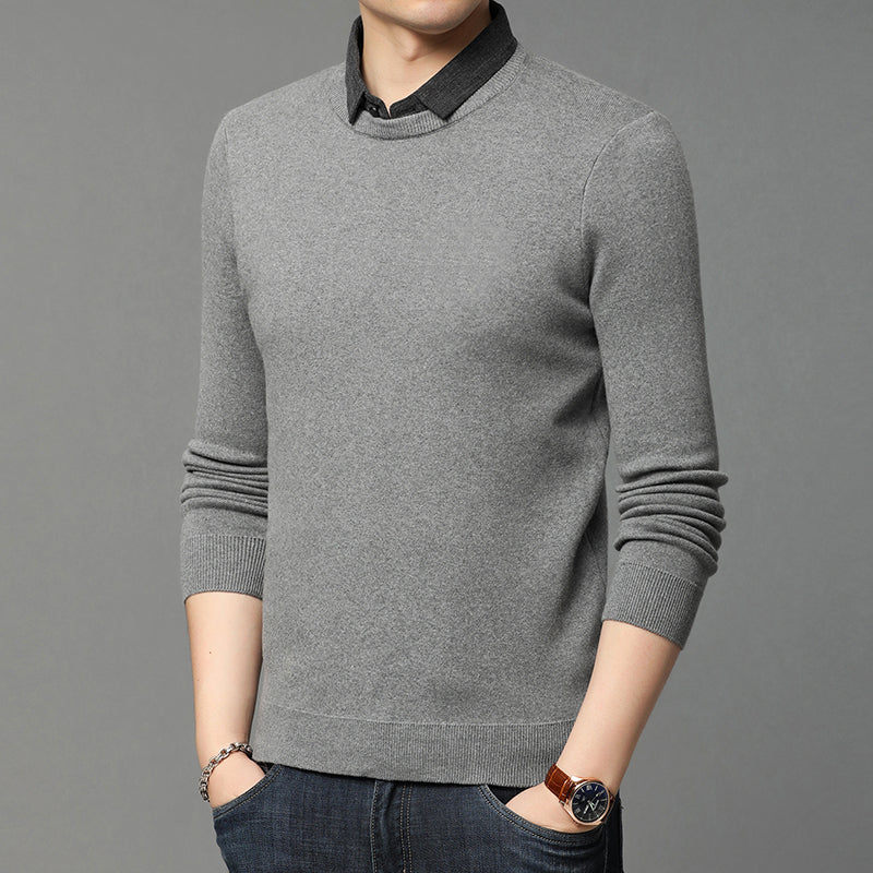 Herre Fake Two-Piece Skjortekrave Sweater