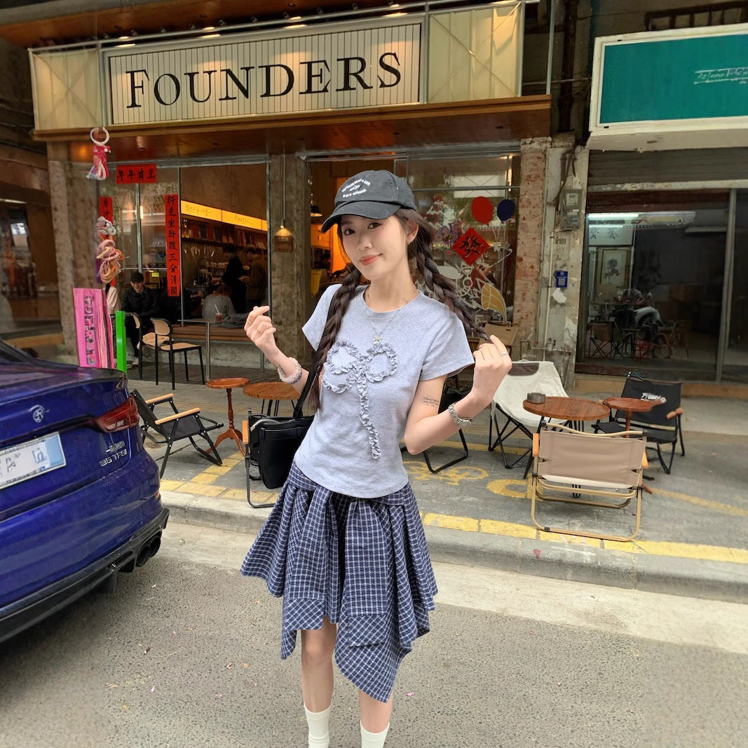 Cropped Top With Sleeves And A Skirttwo-piece Set