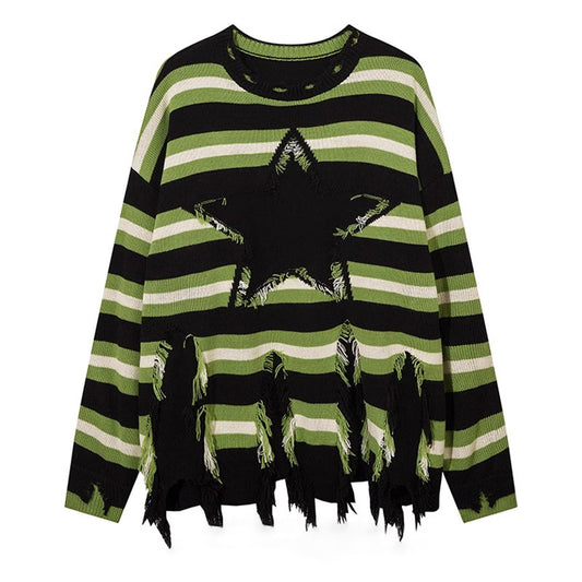 Pu Shuai Stitching Contrast Color Long Sleeves Round Neck Sweater