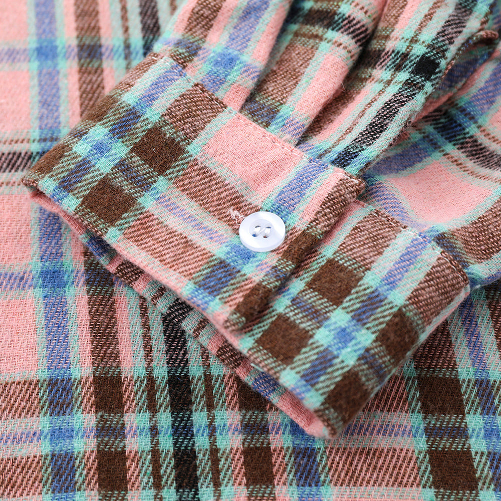 American Retro Casual Plaid Long Sleeve Shirt