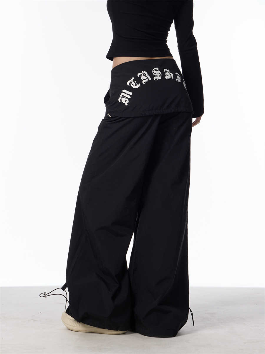 Women's Fake Two-piece Overalls Bandage Dress Wide-leg Casual Pants