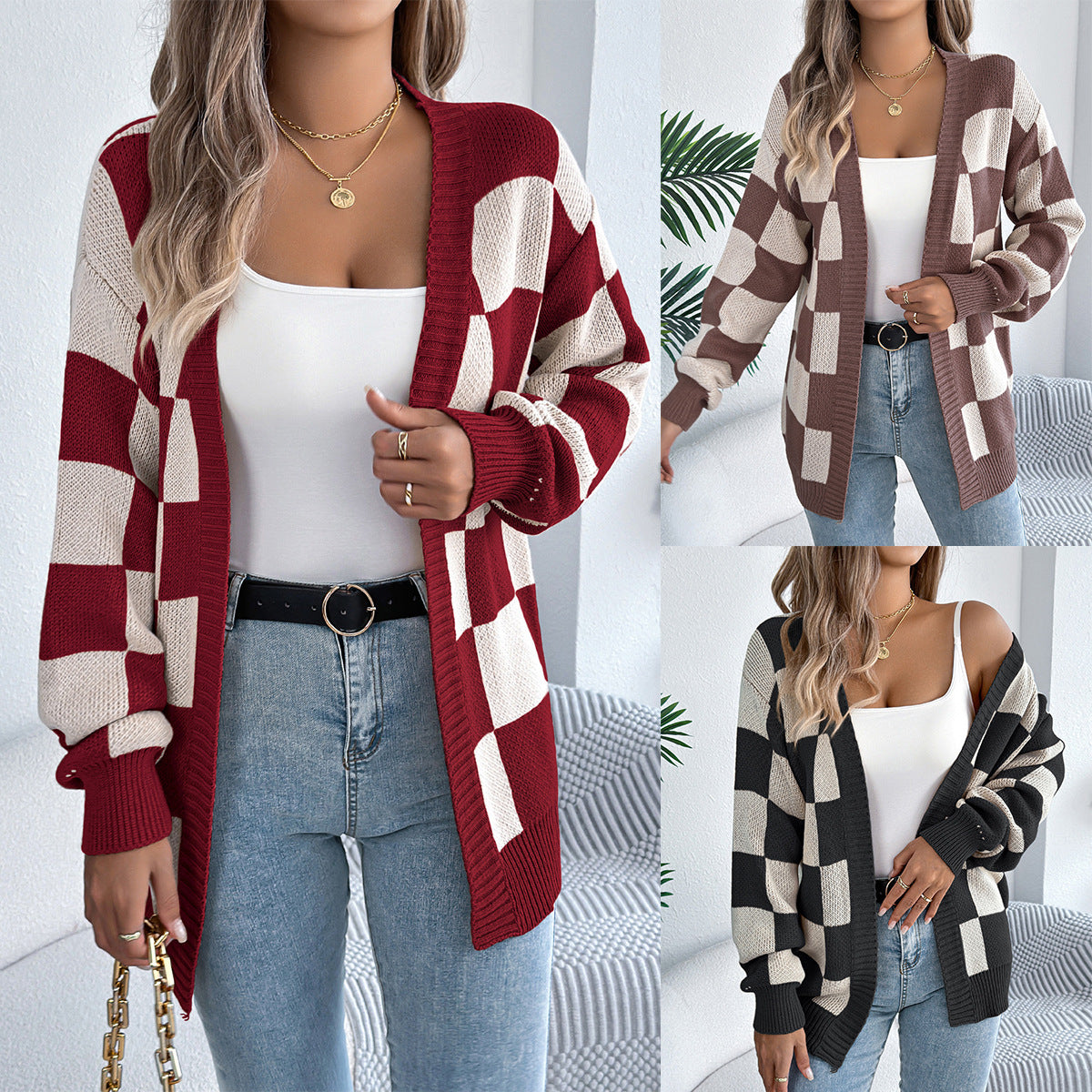 Lantern Sleeve Cardigan Sweater Mid-length Coat