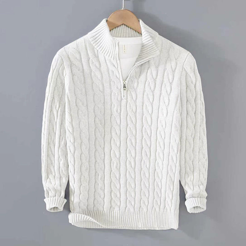 Half-high Neck Thickened Thick Needle Men's Sweater Zip Loose Pullover Knitwear