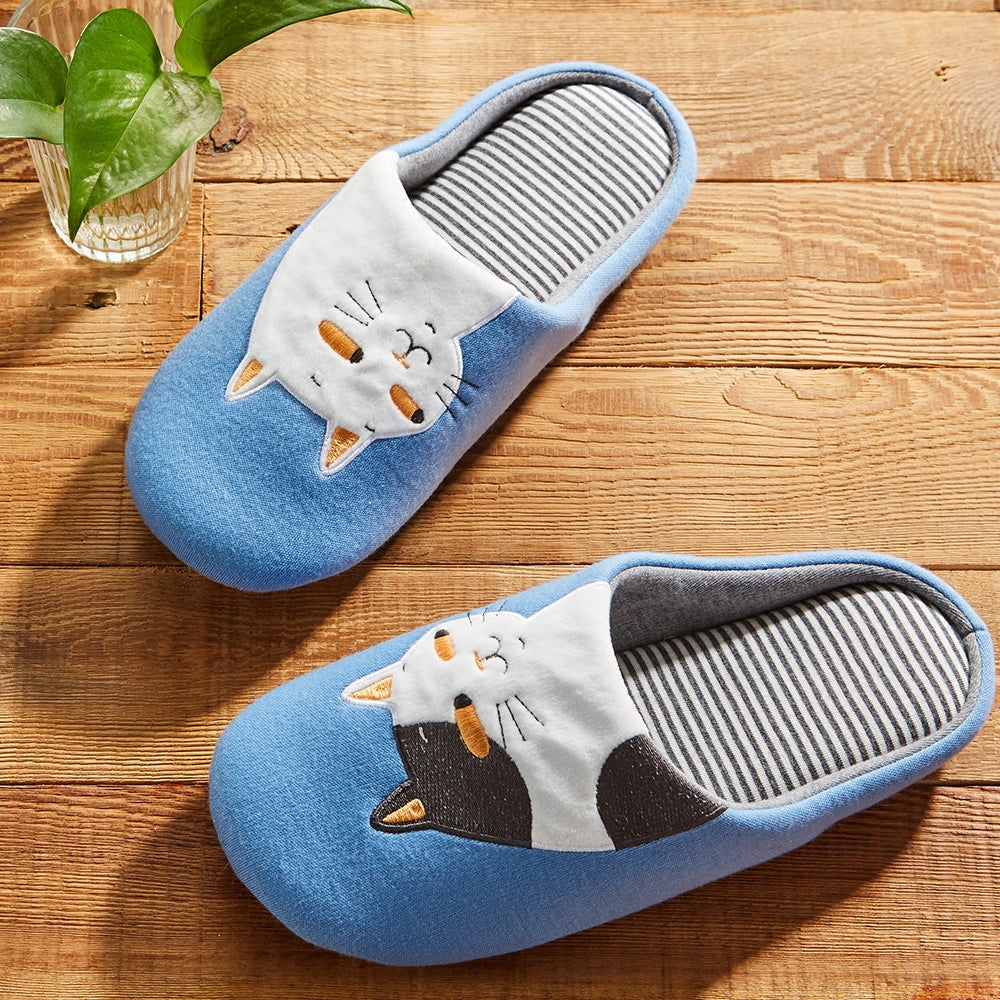 Couple Wooden Floor Machine Washable Mute Embroidered Slippers