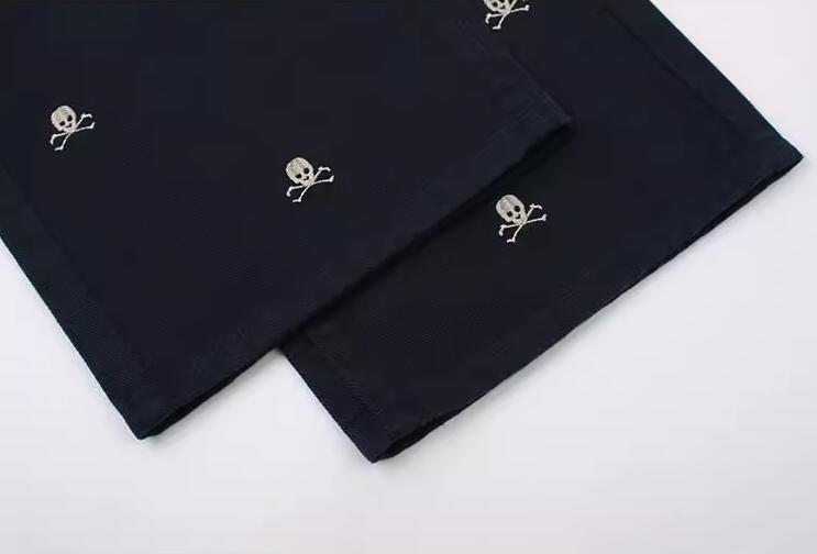 Female Tibetan Blue Skeleton Head Straight Tube Loose Relaxed Pants