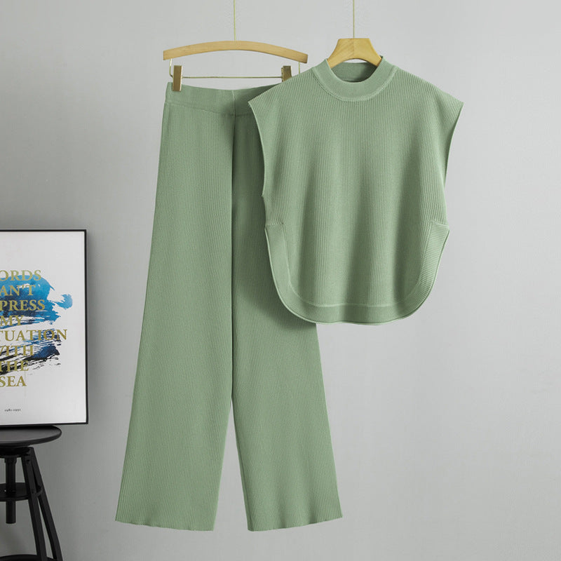 Sleeveless Knit Vest And Wide-leg Pants Set