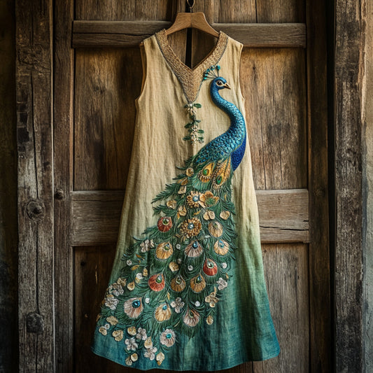 Floral-print Casual Vintage V-neck Sleeveless Beach Dress