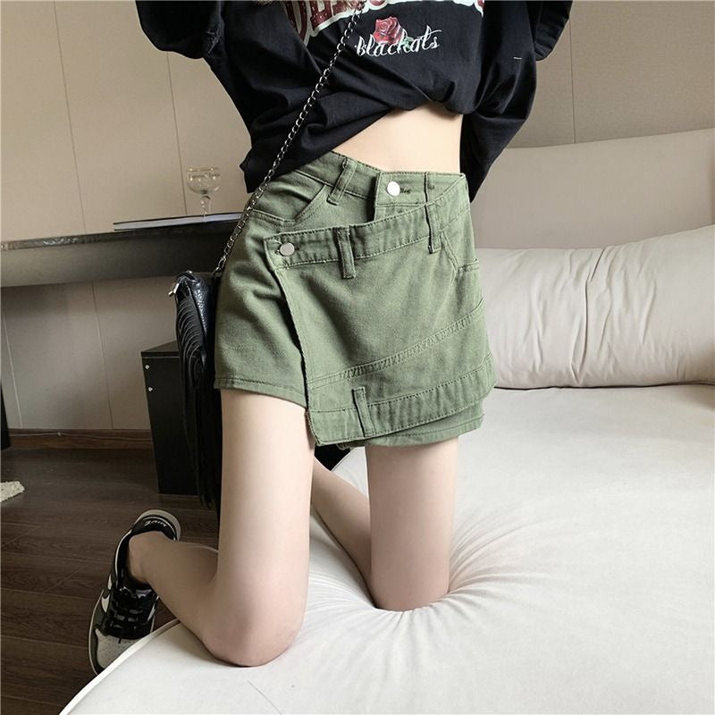 Kvinders uregelmæssige shorts/skirt i denim med høj talje