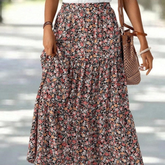 Fashionable Printed Floral High-Waisted Skirt