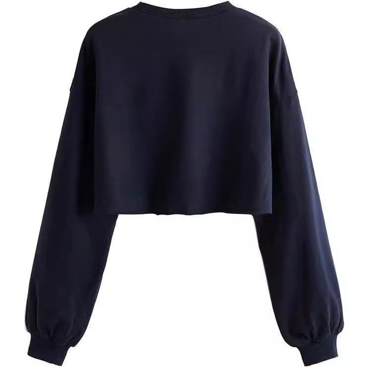 Kvinders efterårs- og vinterny ensfarvet løs sweater med pels og O-hals
