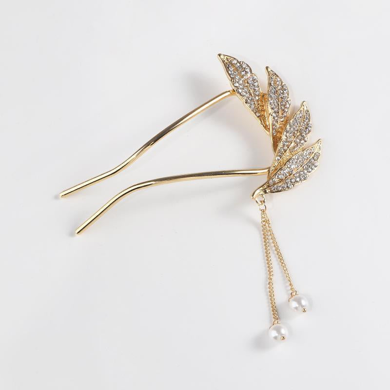 Coiled Hair Artifact Metal Tassel Hairpin Pearl