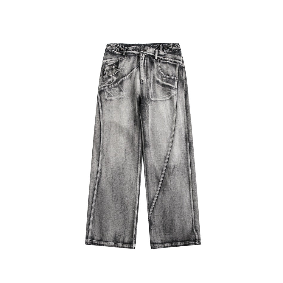 American Style Trend Vintage Heavy Washed Jeans