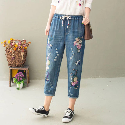 Women's Fashionable Loose All-match Cropped Jeans