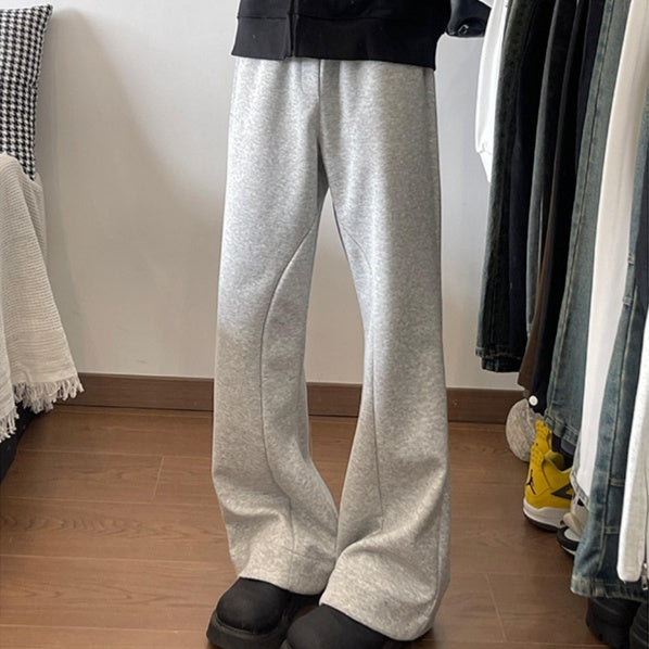Light Gray Autumn Stitching Design Sense Flared Trousers
