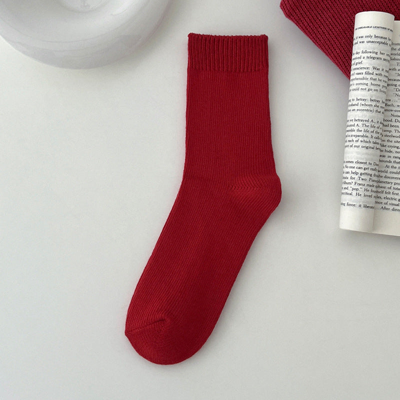Women's Red Middle Tube Cotton Socks