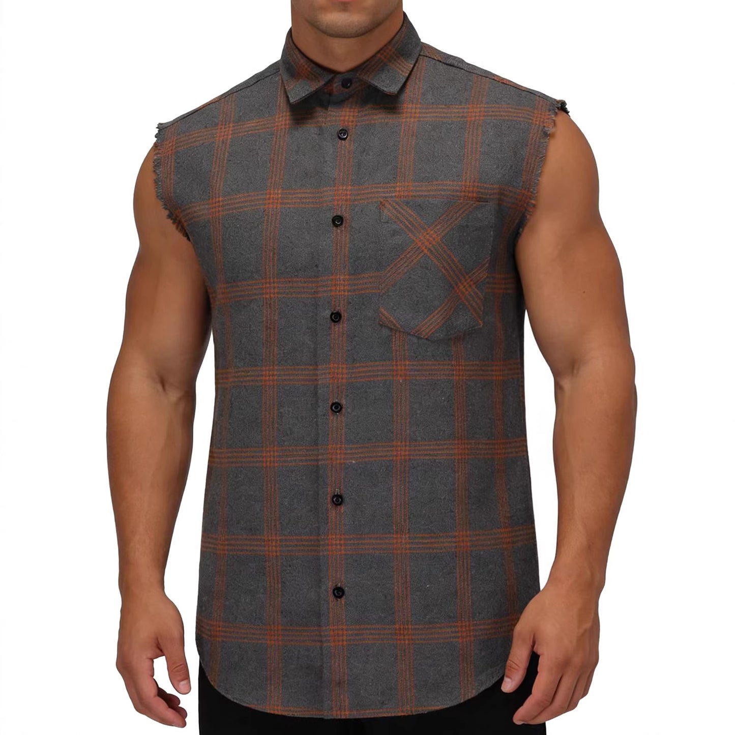 Men's Retro Plus-Size Plaid Sleeveless Lapel Shirt