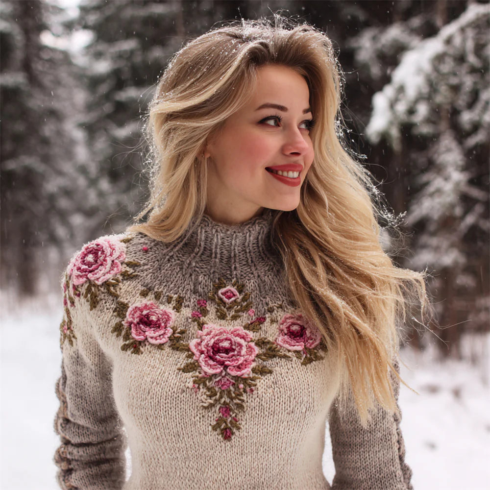 Womens Turtleneck Sweater With Christmas Tree Print