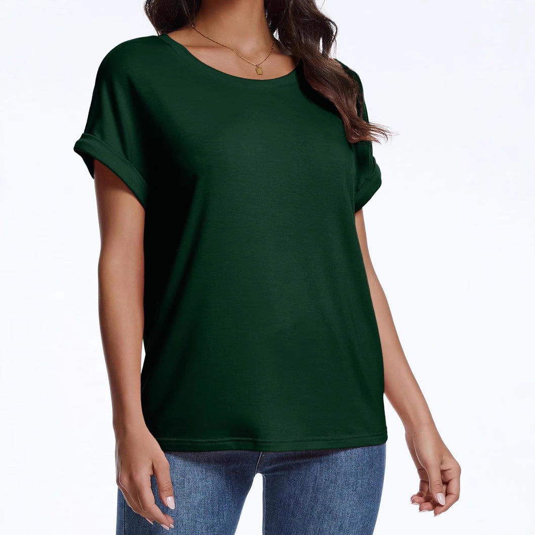 Women's T-shirt Round Neck Simple Solid Color Top