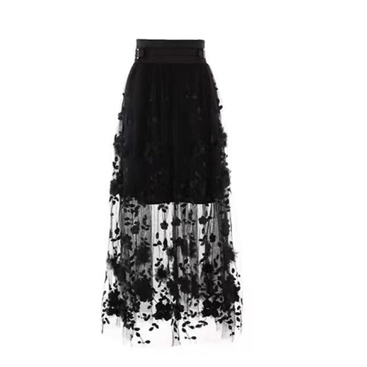 High Waist Skirt Stitching Black Long Skirt