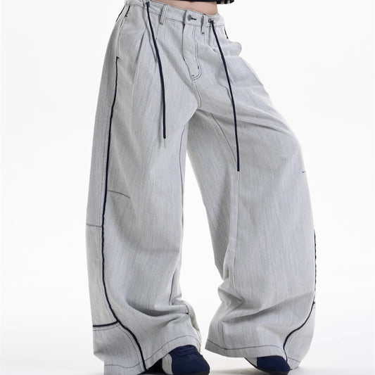 Stitching Contrast Color Wide-leg Loose Casual Pants