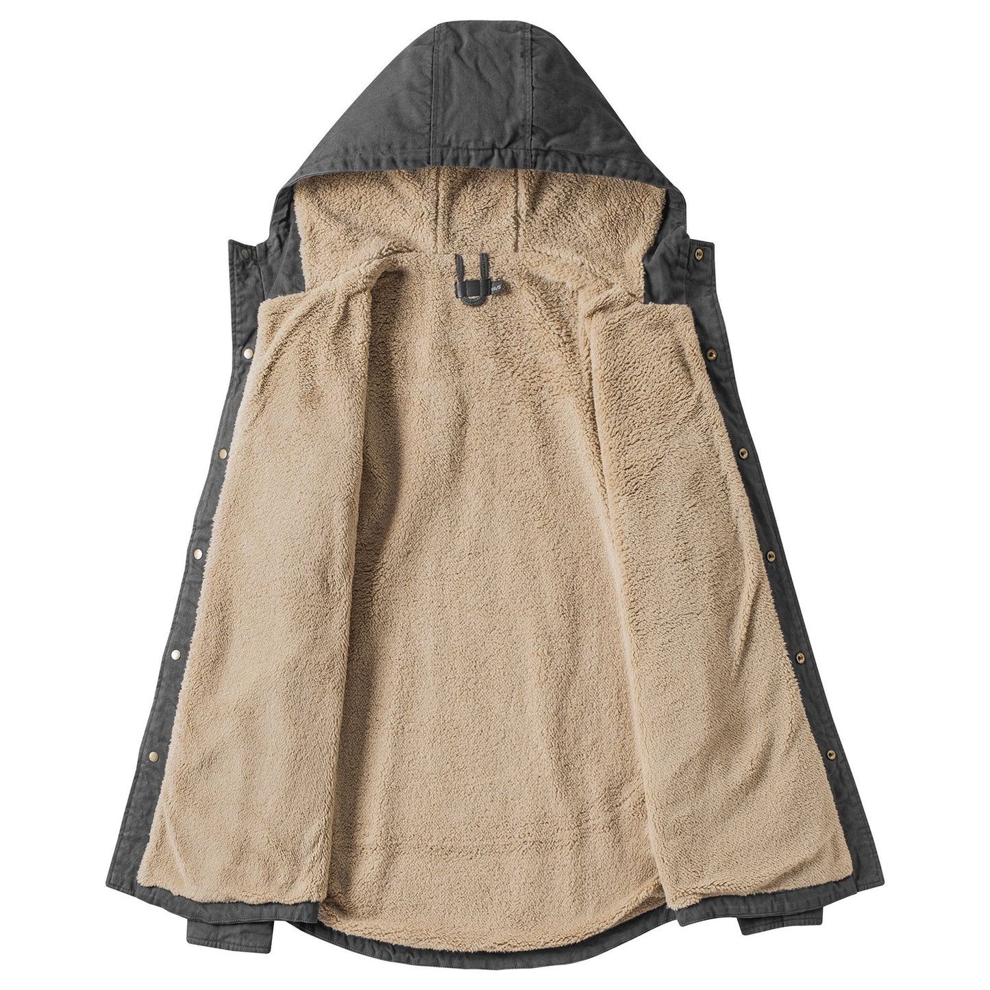 Fleece-lined Solid Color Jacket Casual Long Sleeve Shirt Fall Winter Hooded Berber Fleece Coat