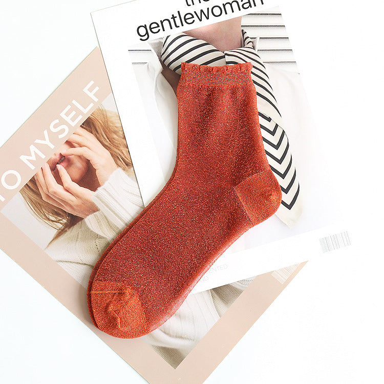 Women's Lace Candy Silver Silk Glitter Socks