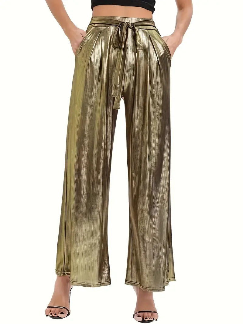 Women's Trousers Belt Loose High Waist Wide Leg