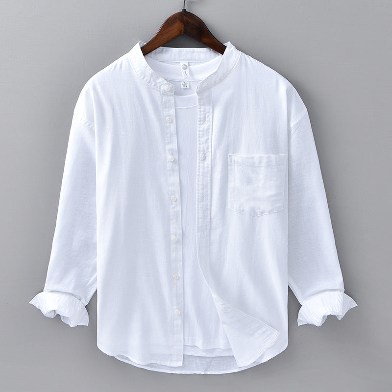 Spring And Summer Long Linen Sleeves Shirt Men's Casual Versatile Stand Collar Cotton And Linen Chinese Style