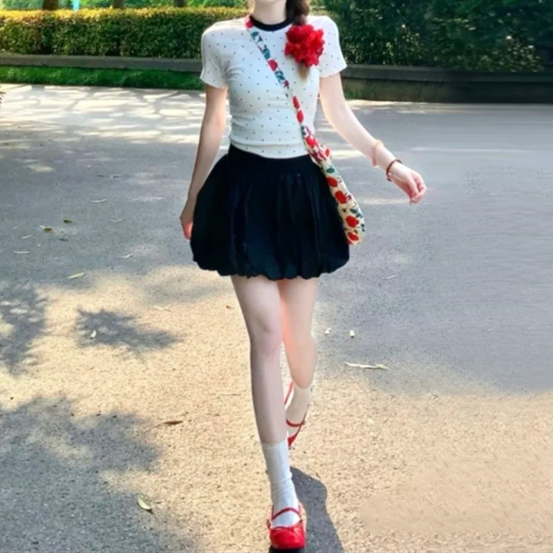 Summer New Black Puff Flower Bud Skirt