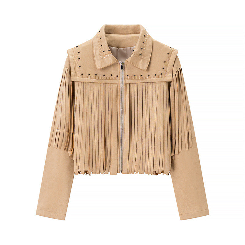 Retro Short Tassel Rivets Leather Jacket