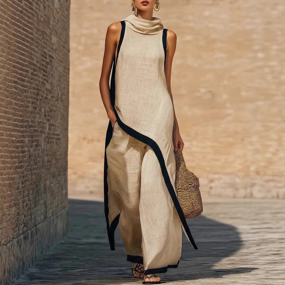 Irregular-cut Hooded Sleeveless Set