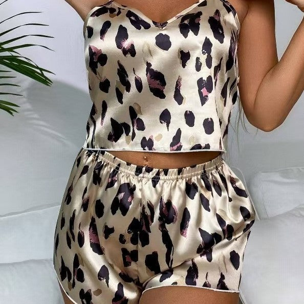 Leopard Print Camisole Pajama Set For Women