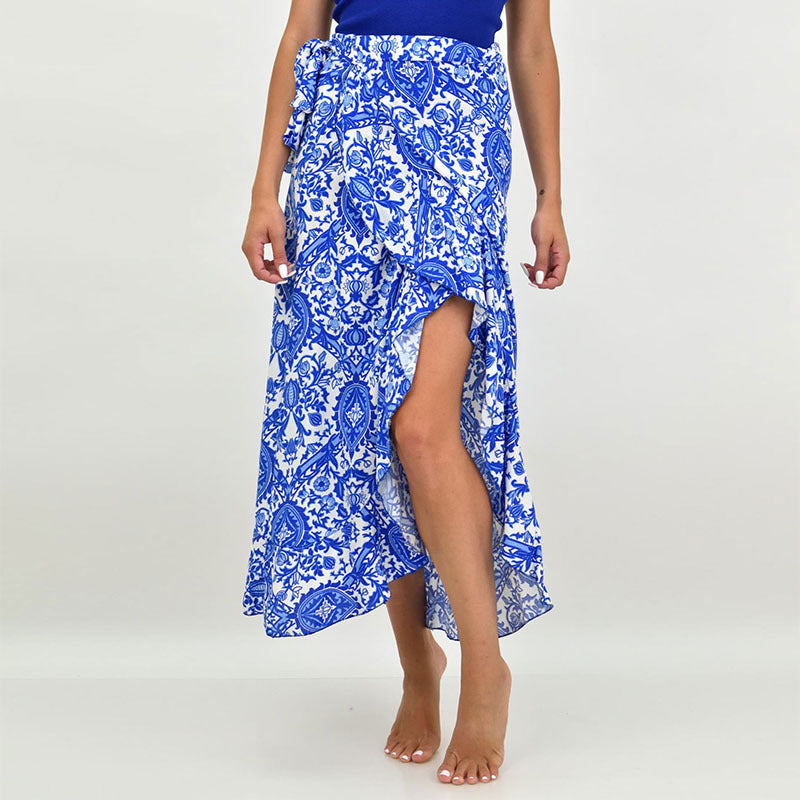 Women's Stomach Blanket-style Tied Lotus Leaf Floral Skirt