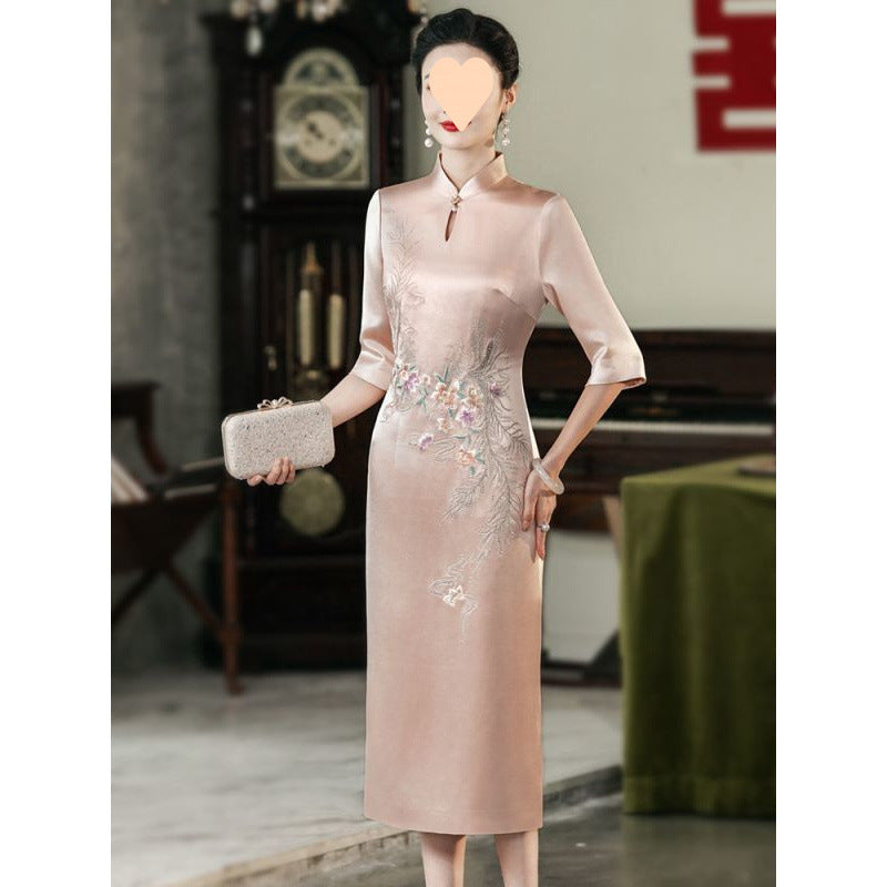 Elegant Acetate Cheongsam For Wedding Guests And Mothers