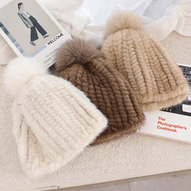 Ladies Mink Fur Hat Thickened Wool