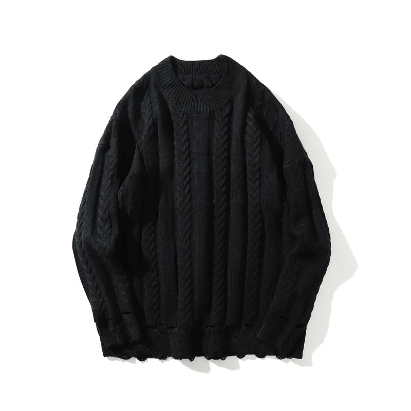 Men's And Women's Simple Twisted Fried Dough Twist Round Neck Solid Sweater