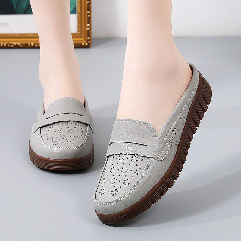 Women's Outer Wear Beef Tendon Flat Middle-aged And Elderly Retro Mom Shoes