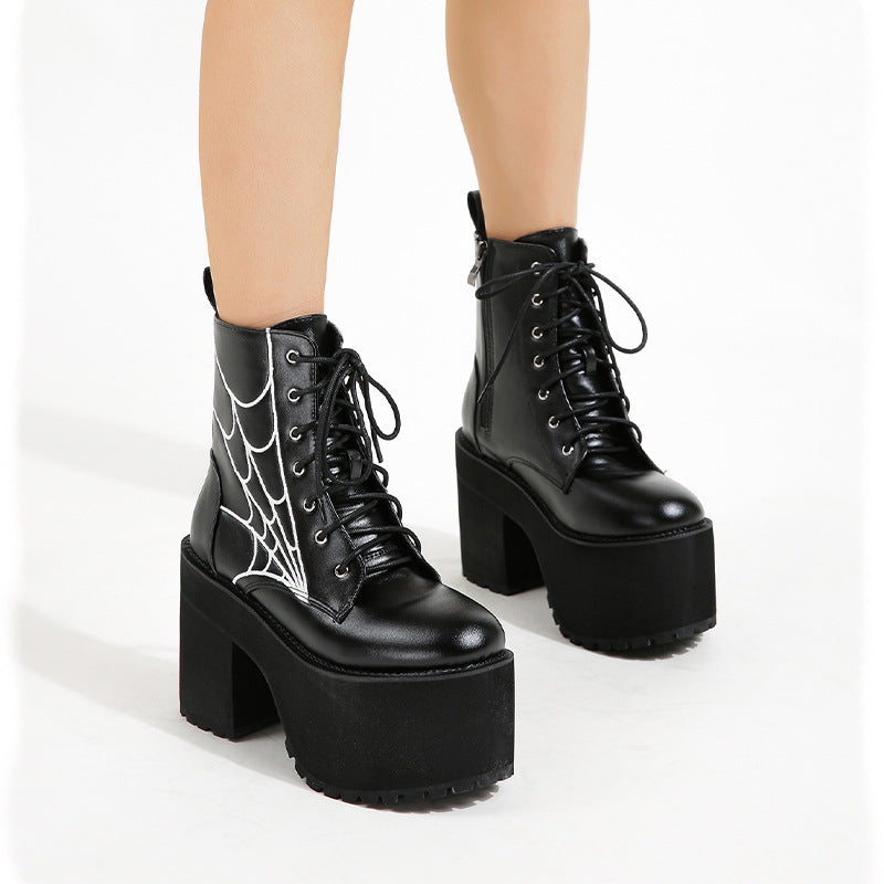 Chunky Heel Waterproof Platform Round Toe Women's High Heel Boots Large Size Shoes