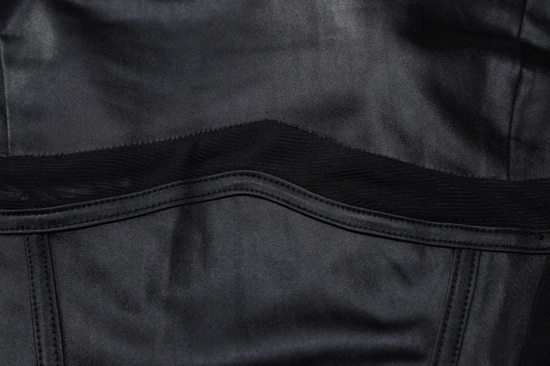 New Ins Stitching Mesh Round Neck Back Long-sleeve Zipper Jumpsuit