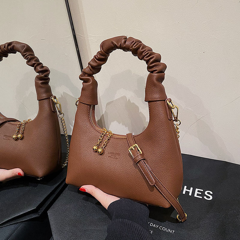 Handheld Lychee Pattern Simple Chain Shoulder Bag