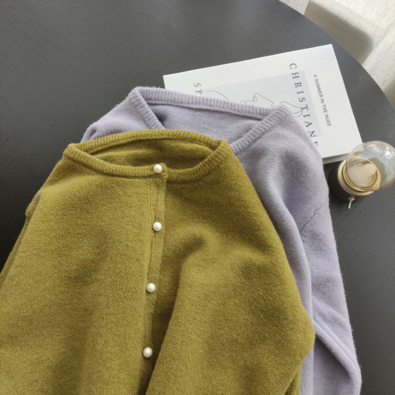 Women's Loose Pearl Button Sweater Coat