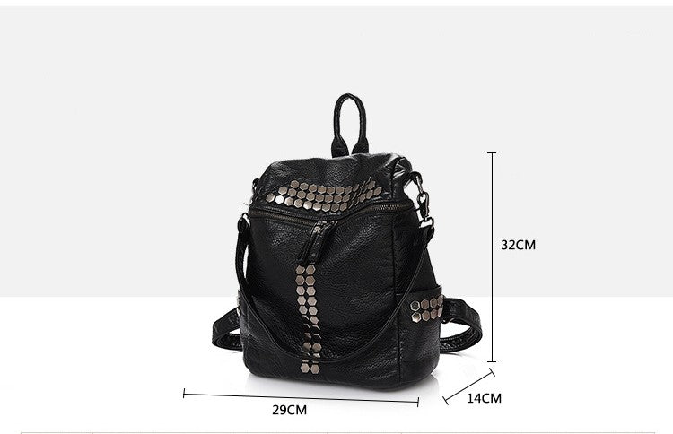 Washed Leather Portable Shoulder Bag College Style Schoolbag Travel Backpack
