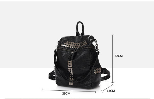 Washed Leather Portable Shoulder Bag College Style Schoolbag Travel Backpack